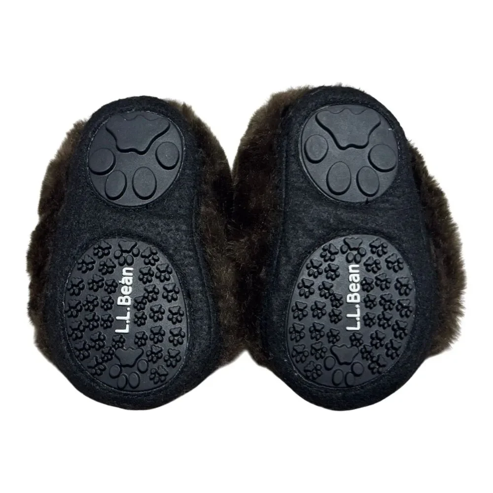 L.L. Bean Toddler Animal Paws Bear Slippers Sz 3-4 Faux Fur Paw Sole Cozy Indoor